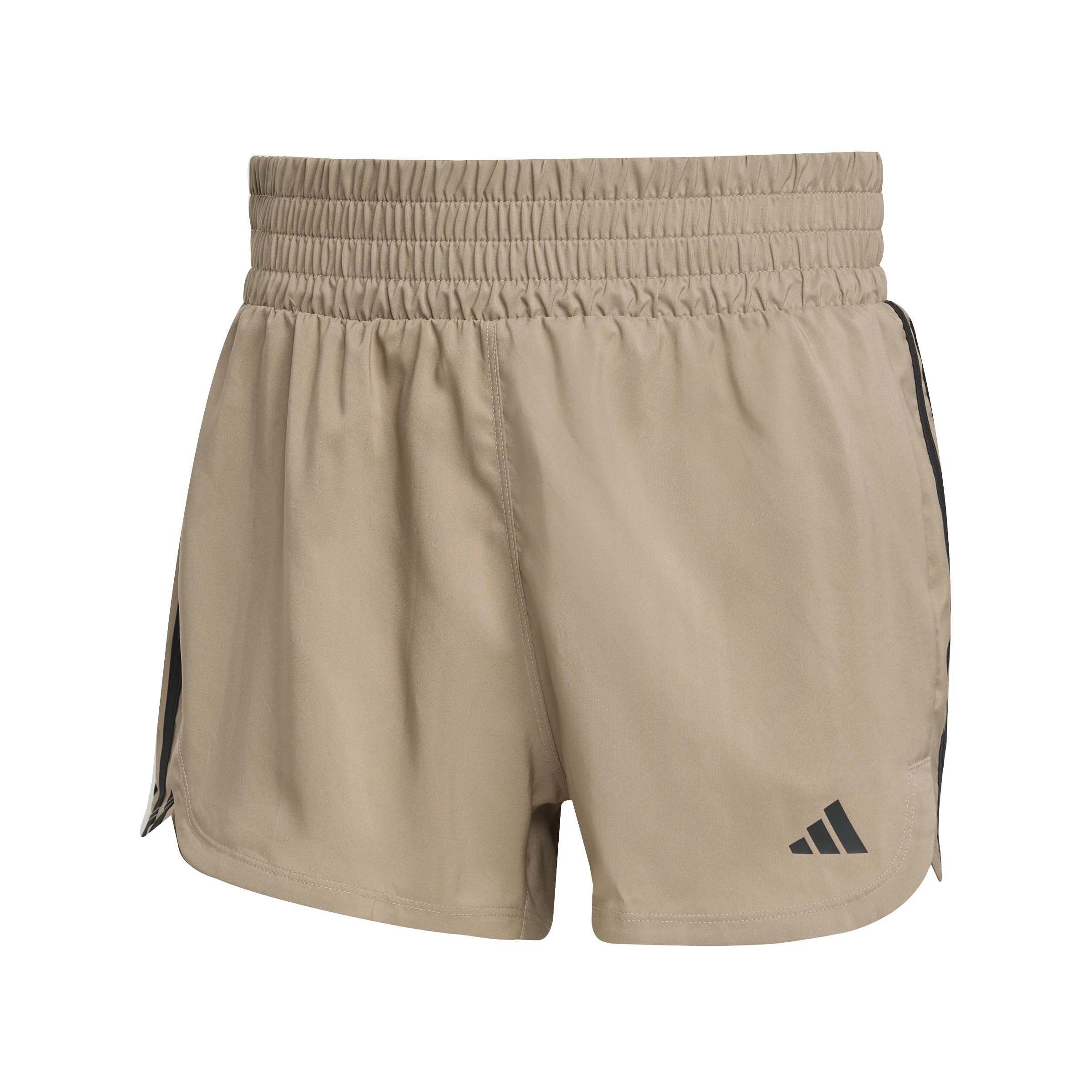 adidas Women's Pacer Training 3-Stripes Woven High-Rise Shorts, Chalky Brown/Black, L 5 inch