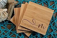 Vista 6 de Personalized Bamboo Coasters, Set of 4 Square Custom Coaster with Holder, Customized Gift Ideas for Christmas, Anniversary, Housewarming, Birthday