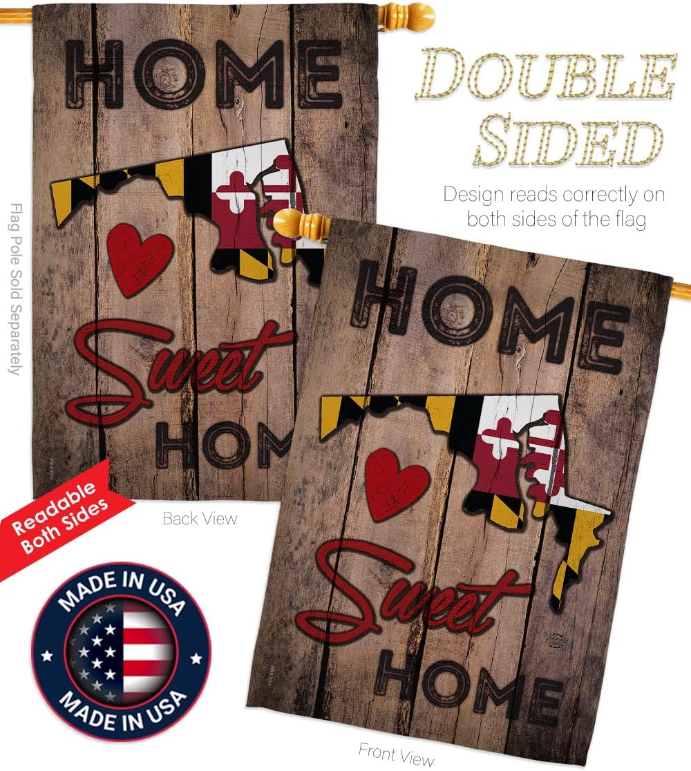 Maryland Home Sweet Garden House Flag Set Americana States American Territories Republic Country Particular Area Decoration Banner Small Yard Gift Double-Sided, Made in USA
