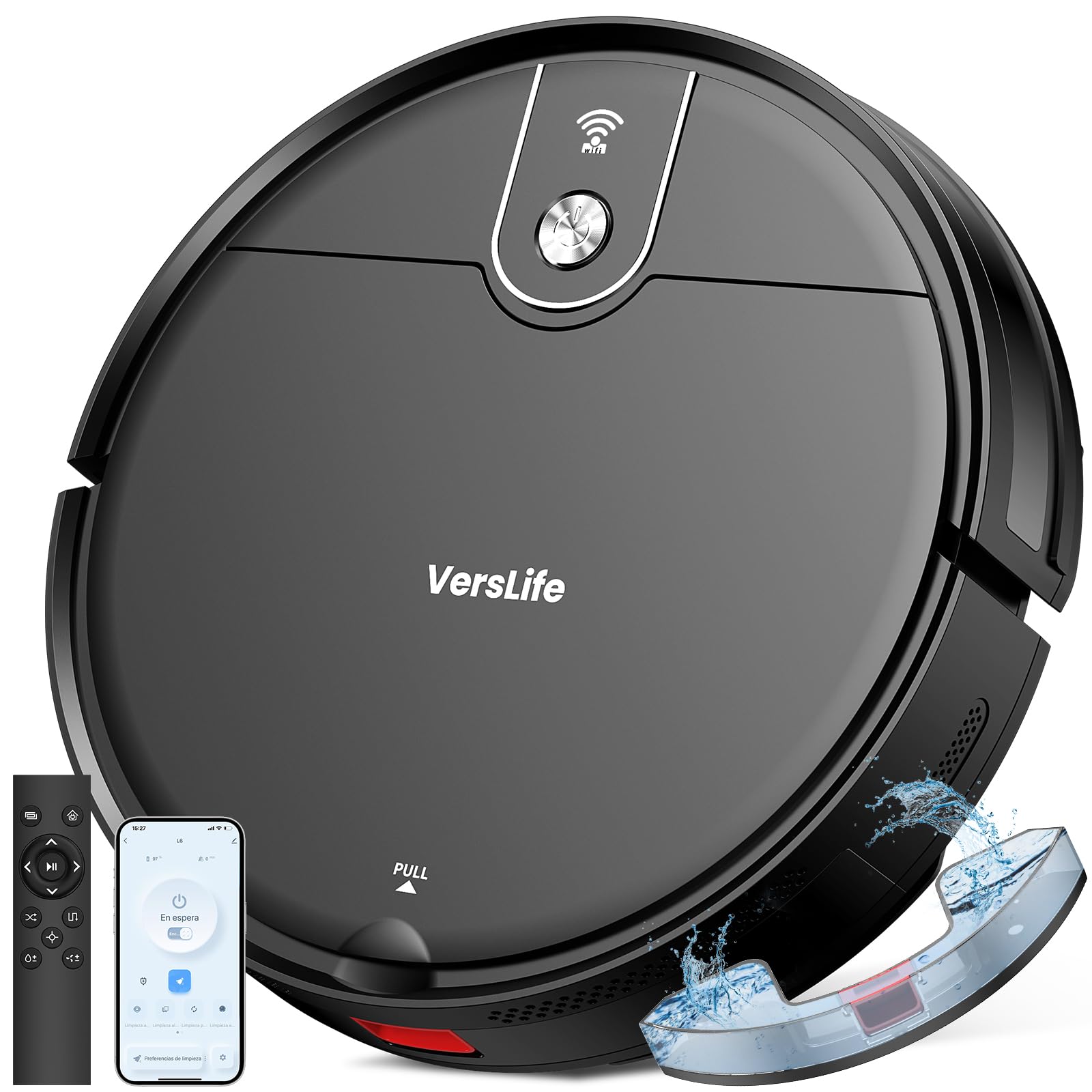 VersLife L6 Robot Vacuum Cleaner and Mop 4000Pa, 120 min, Anti-fall and Anti-Collision Sensors, Slim Anti-Tangle, Control by APP, Remote and Voice, Suitable for Hard Floors, Carpets and Pet Hair