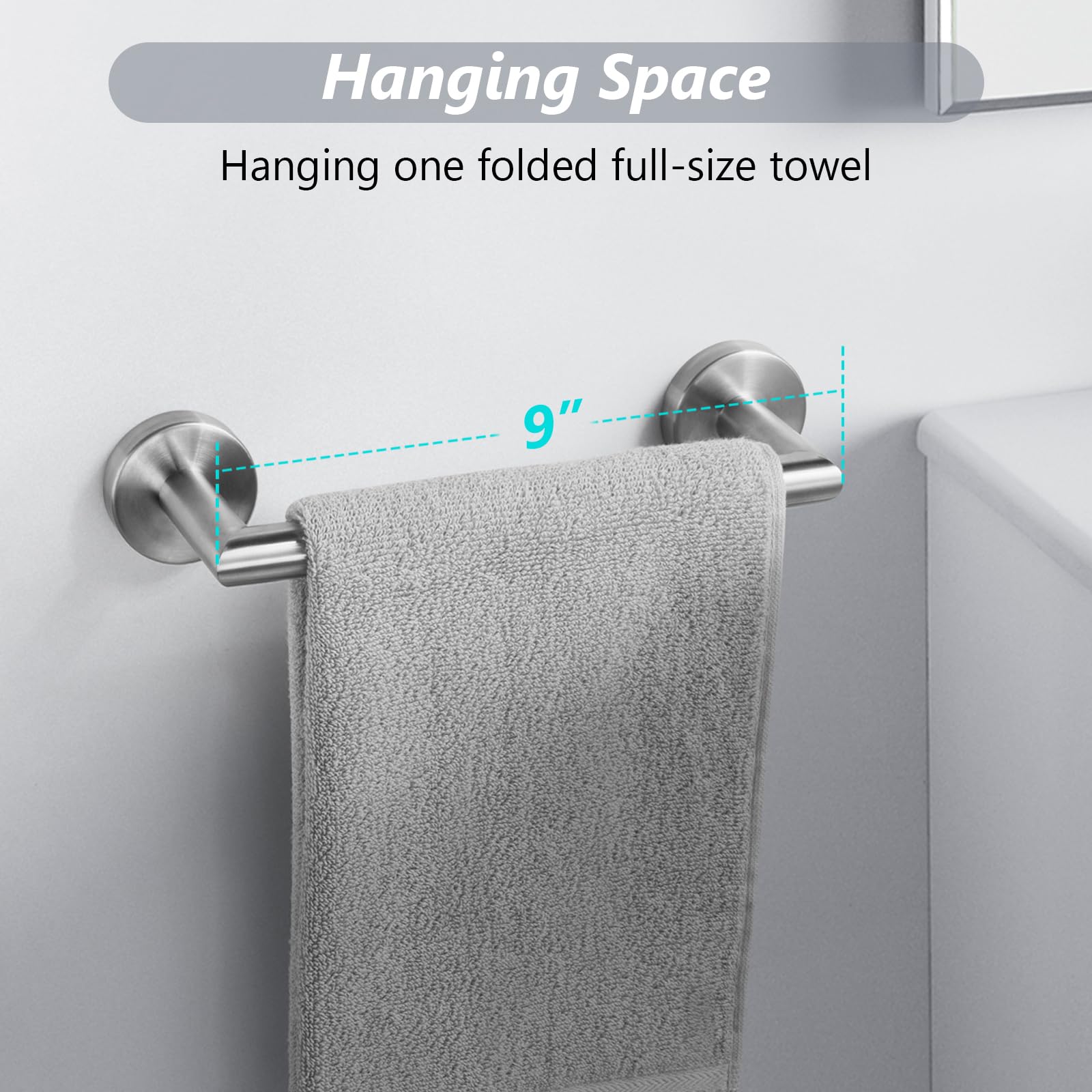 JunSun Toallero de baño de níquel cepillado de 9 pulgadas, toallero montado en la pared, soporte para toallas de mano de baño, decoración moderna del hogar, barra de toalla de baño, accesorios de