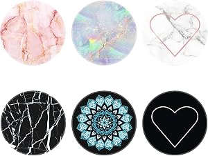 6 Pack / Expanding Phone Mount Grip Holder Stand for Cellphone - Rose Gold Pink Black Marble Mandala Heart (CVBU05)