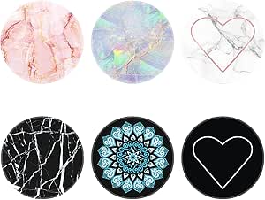 Bbymie 6 Pack / Expanding Phone Mount Grip Holder Stand for Cellphone - Rose Gold Pink Black Marble Mandala Heart (CVBU05)