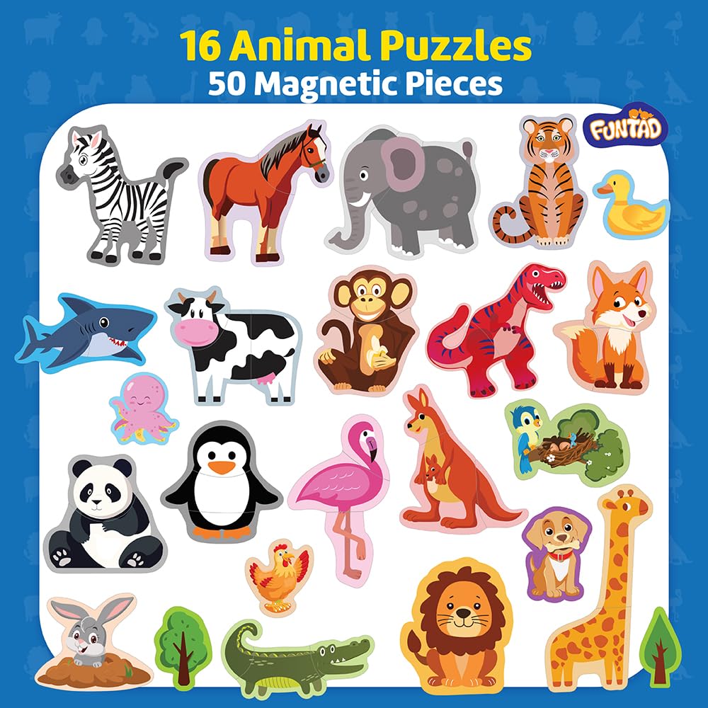 Funtad Magnetic Fun Art Puzzle - Animals|4-in-1 Travel Friendly Educational Toy with Writable Board|50 Magnetic Pieces |Birthday Gift for Boys & Girls Age 3,4,5 & 6 yrs 2