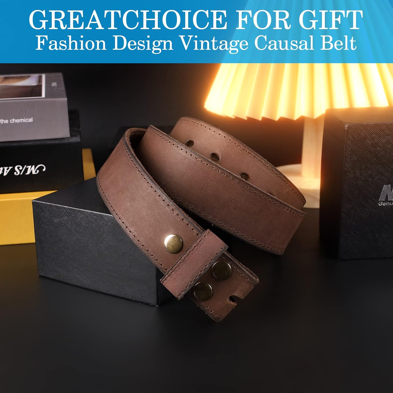 NPET Men's Full Grain Leather Belt Vintage Distressed Style with Snap-On Strap 1 1/2" Wide without Buckle - Image 8