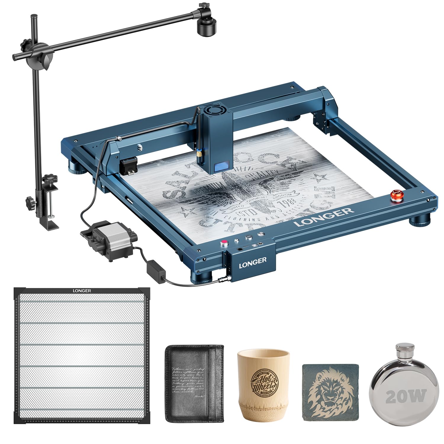 Longer B1 24000mW Laser Engraver,Equipped with auto air Assist, Camera kit,and 500mm Honeycomb Panel.High Speed 36000mm/min,Precise Cutting on Wood, Acrylic, and Stainless Steel. Recycled Claim Standard Blended
