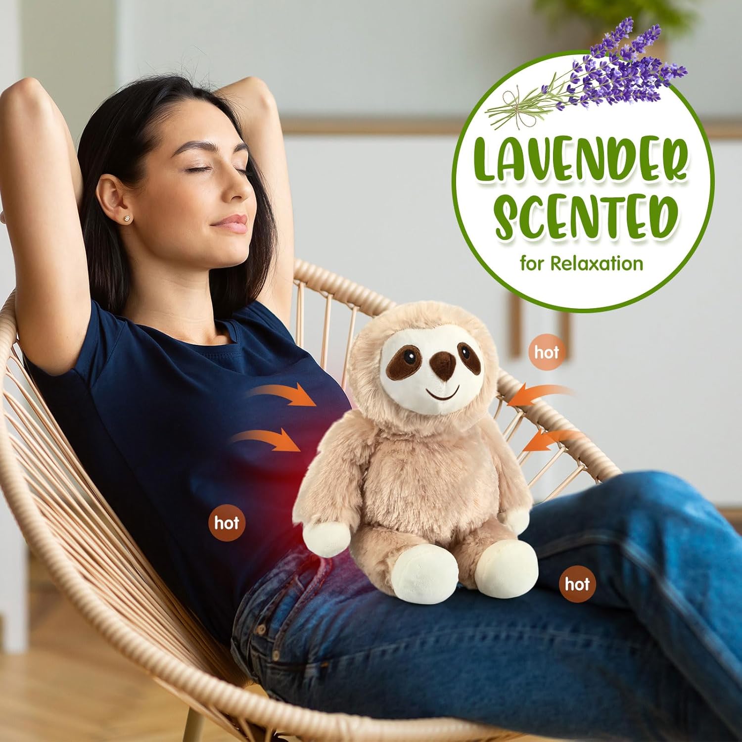 Hungdao Sloth Microwavable Weighted Stuffed Animals Heated Stuffed Animal 9 Inch Lavender Scented Sloth Plushie Soft Plush for Warmth Comfort Birthday Gift