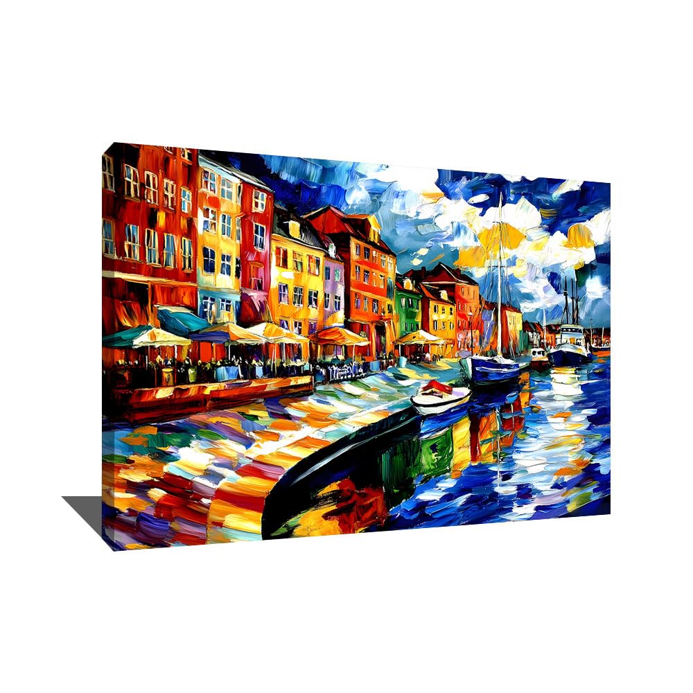 Alessio Cacciatore Quadro Copenaghen - Poster decorativo da parete colorato - Stampa su tela moderna astratta - Quadro urbano - Cornice da parete decorativa soggiorno, grande tela da parete Xxl (60 x