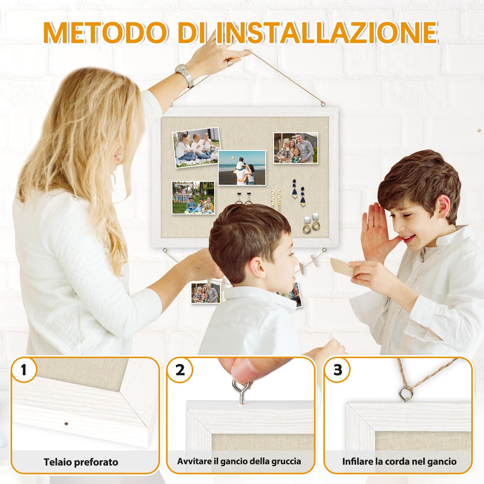 DOLLAR BOSS Bacheca in sughero con lino 30×40CM Lavagna in sughero piccola | bacheca in sughero bifacciale con legno cornice per casa, cucina e ufficio 1 pezzo