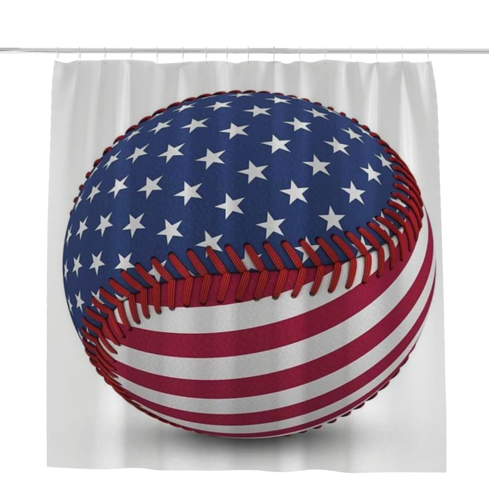 Ti Caldi American Flag Baseball Design Shower Curtain - 72x72 Inch Waterproof Fabric With Hooks