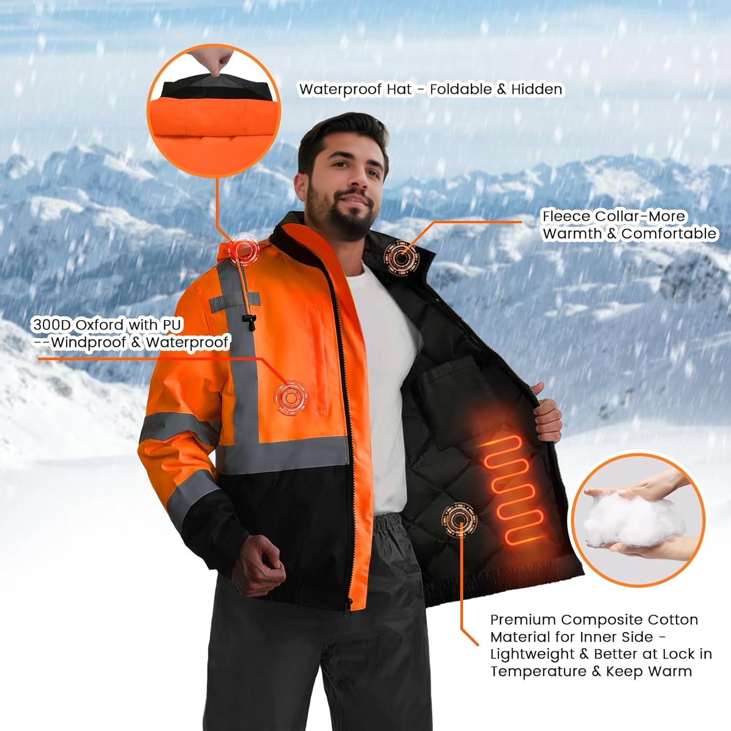 Class Hi-Vis Safety Jacket Waterproof Reflective Work Coat With - Main Image