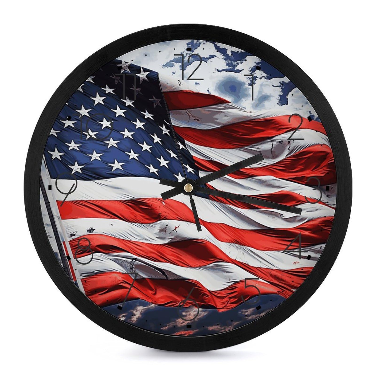 Horloge murale silencieuse et sans tic-tac grand format imprimé USA pour chambre