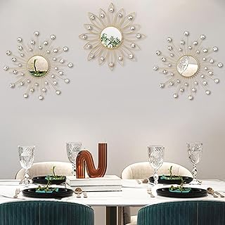 Uaussi 3 Pack Crystal Sunburst Wall Mirror Décor Rhinestone Mirrors Deco...
