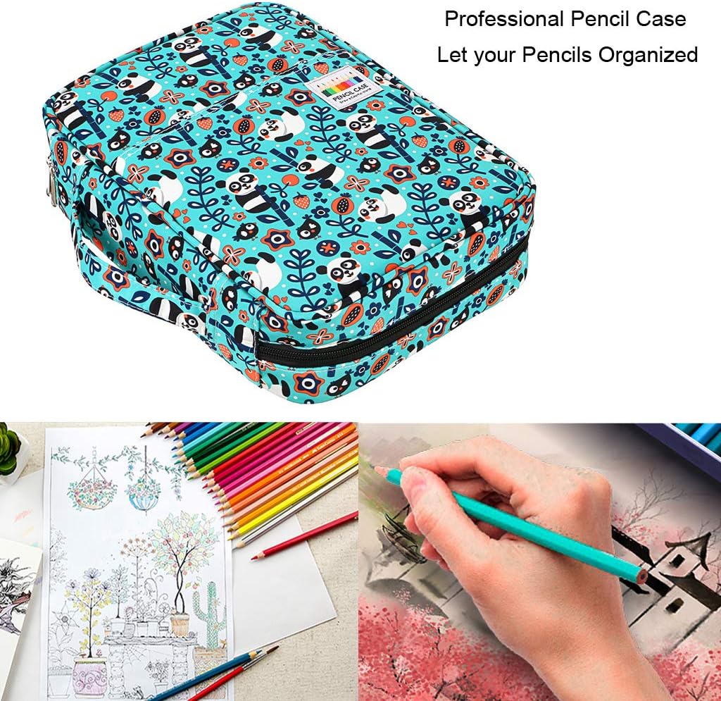 BTSKY Colored Pencil Case 220 Slots Pen Pencil Bag Organizer with Handy Wrap Portable- Multilayer Holder for Prismacolor Crayola Colored Pencils & Gel Pen Panda