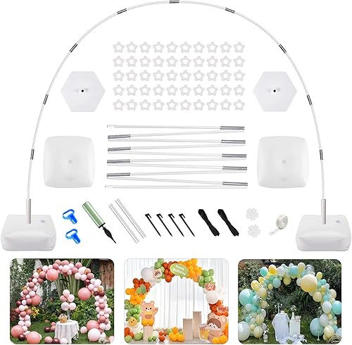 ROYUYE Kit de arco de globos, 9 pies de altura y 10 pies de ancho, soporte de arco de globos ajustable con base rellenable de agua para bodas, baby