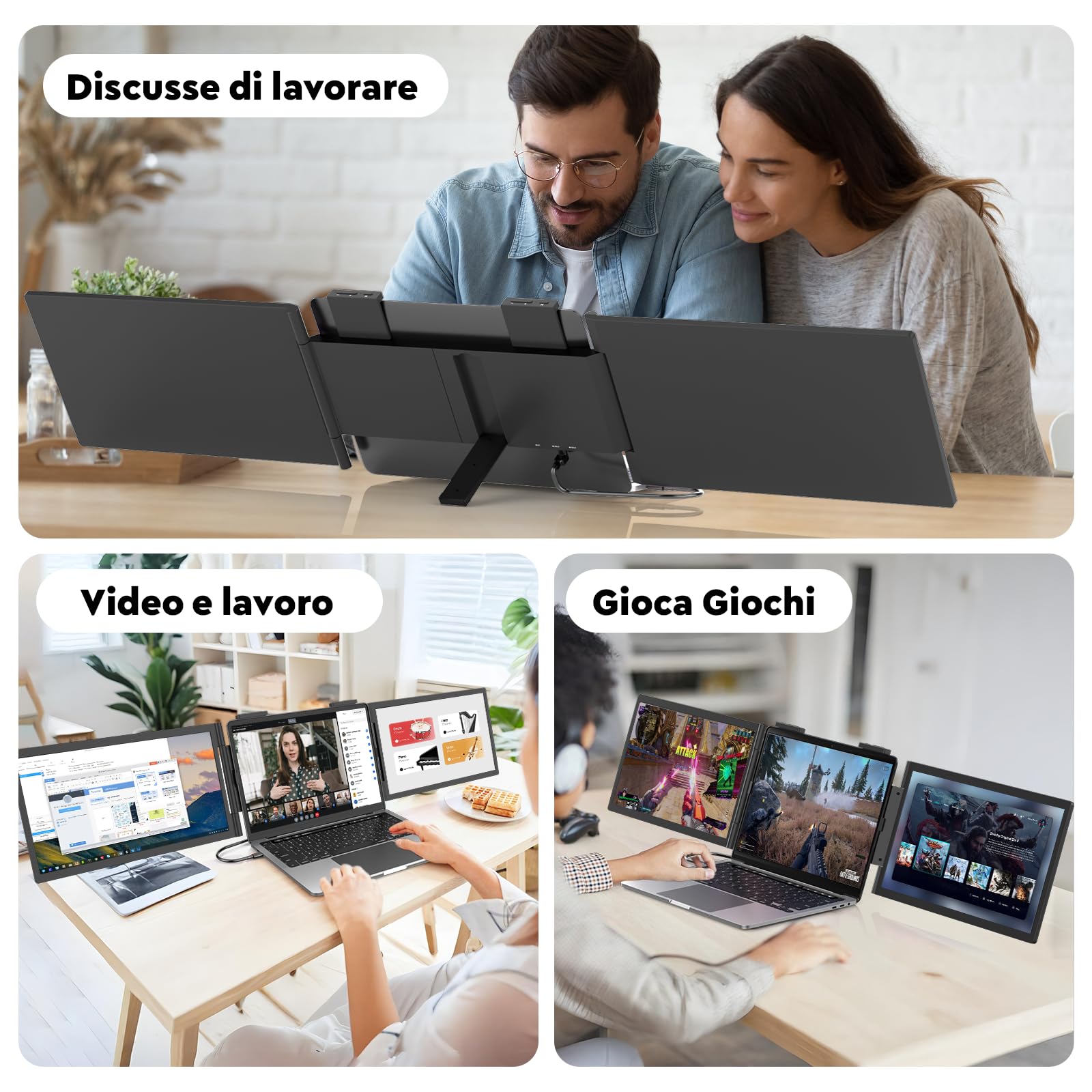 MAGICRAVEN Doppio Schermo PC Portatile, 14" FHD 1080P IPS Triplo Schermo PC Portatile, Monitor Portatile per Laptop da 14" a 16", Doppio Monitor Compatibile con Windows/MacBook/Chrome/PS/X-Bo