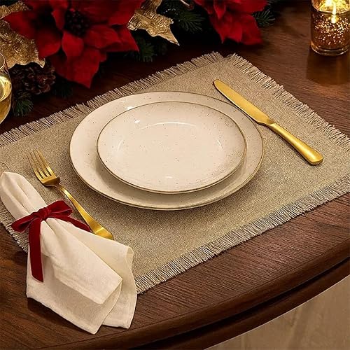 Miniatura 4 de Fennco Styles Juego de 4 manteles individuales de mesa con bordes deshilachados tejidos, 13 x 19 pulgadas, juego de 4 manteles navideños para uso