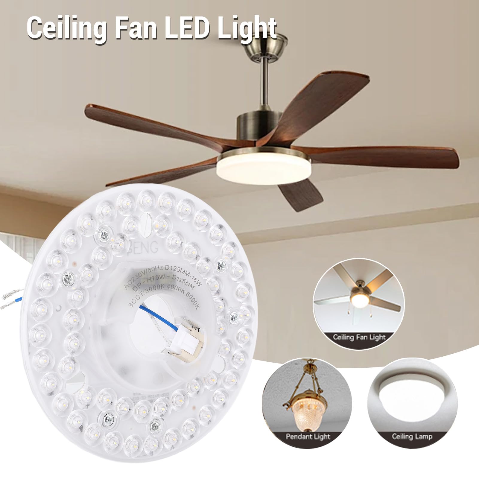 3.9/4.9/6.2 pollici 15/18/24W K retrof luce ventilatore da soffto 110/120V Pannello di ricambio luce ventilatore da soffto Lampada a sospensione Pannello rotondo  39