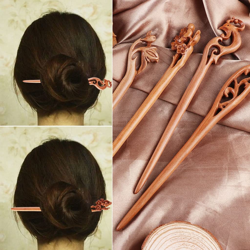 Pince à cheveux en bois de pêche sculptée à la main - Accessoire de coiffure rétro - Cadeau pour fille - Noir
