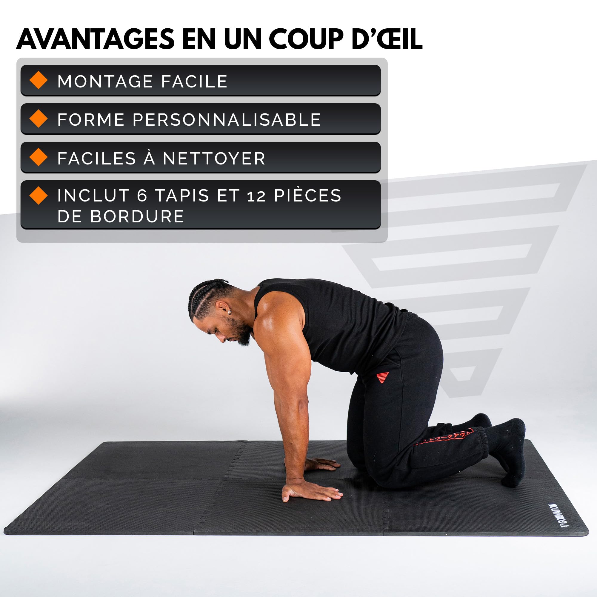 GORNATION Tapis Salle de Sport, Sol Salle de Sport Antidérapant, Emboitable, Amortissant. Idéal pour Home Gym, Fitness, Musculation et Protection des Sols, Matériau EVA