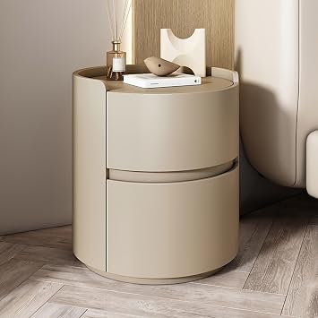 Bedside Cabinet, Modern minimalist white solid wood round bedside table with storage drawers bedroom side table chest of drawers wooden mini storage cabinet