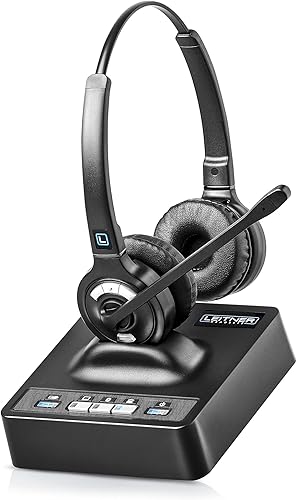 Leitner LH375 Auriculares inalámbricos de oficina 3 en 1 con micrófono - Computadora, teléfono y teléfono celular - Garantía de 5 años - Doble oreja