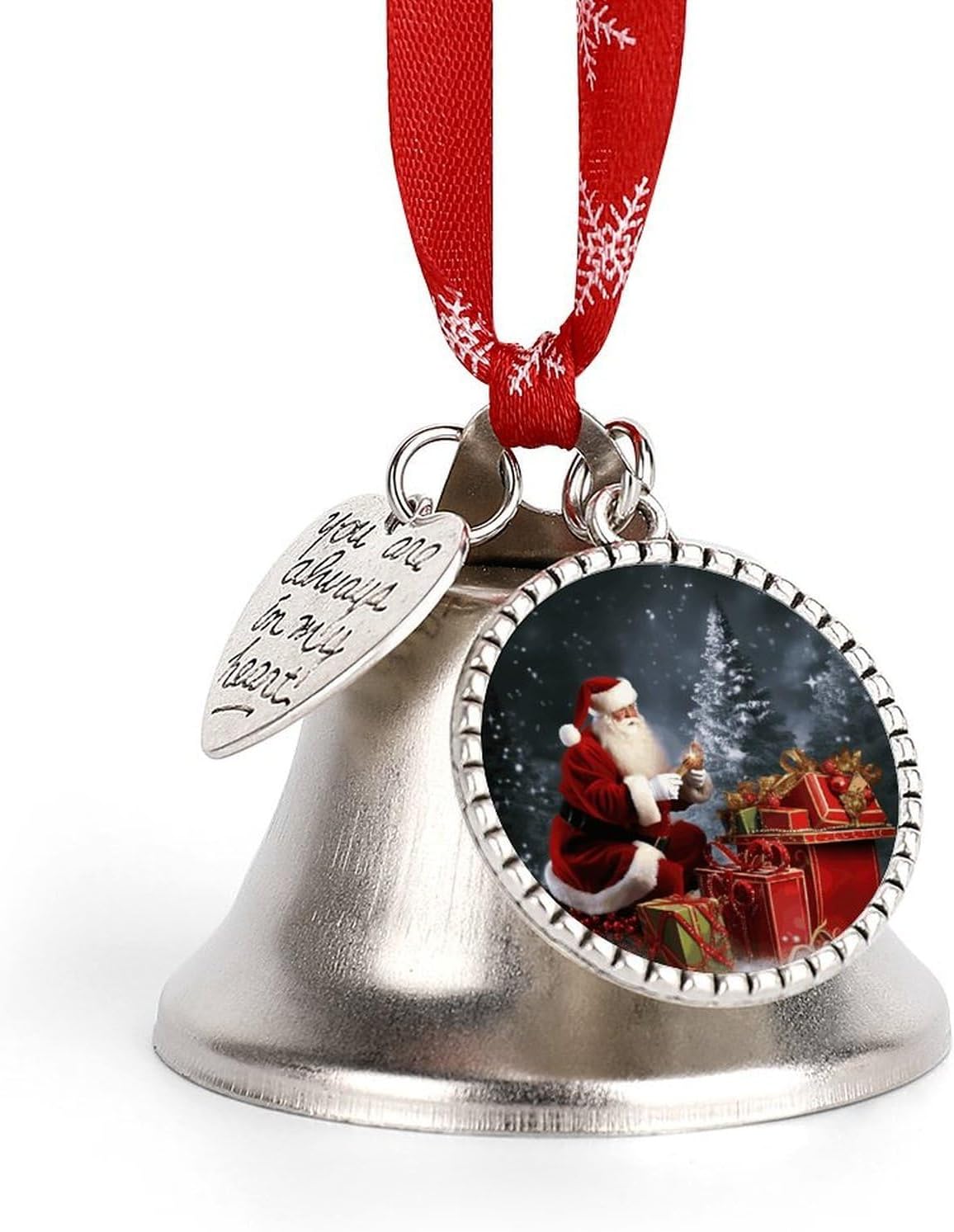 Merry Christmas Santa's Gift Bell Ornament Red Ribbon for Christmas Tree Holiday Decoration Personality Believe Bell Ornaments Sleigh Bells for Winter New Year Party Supplies