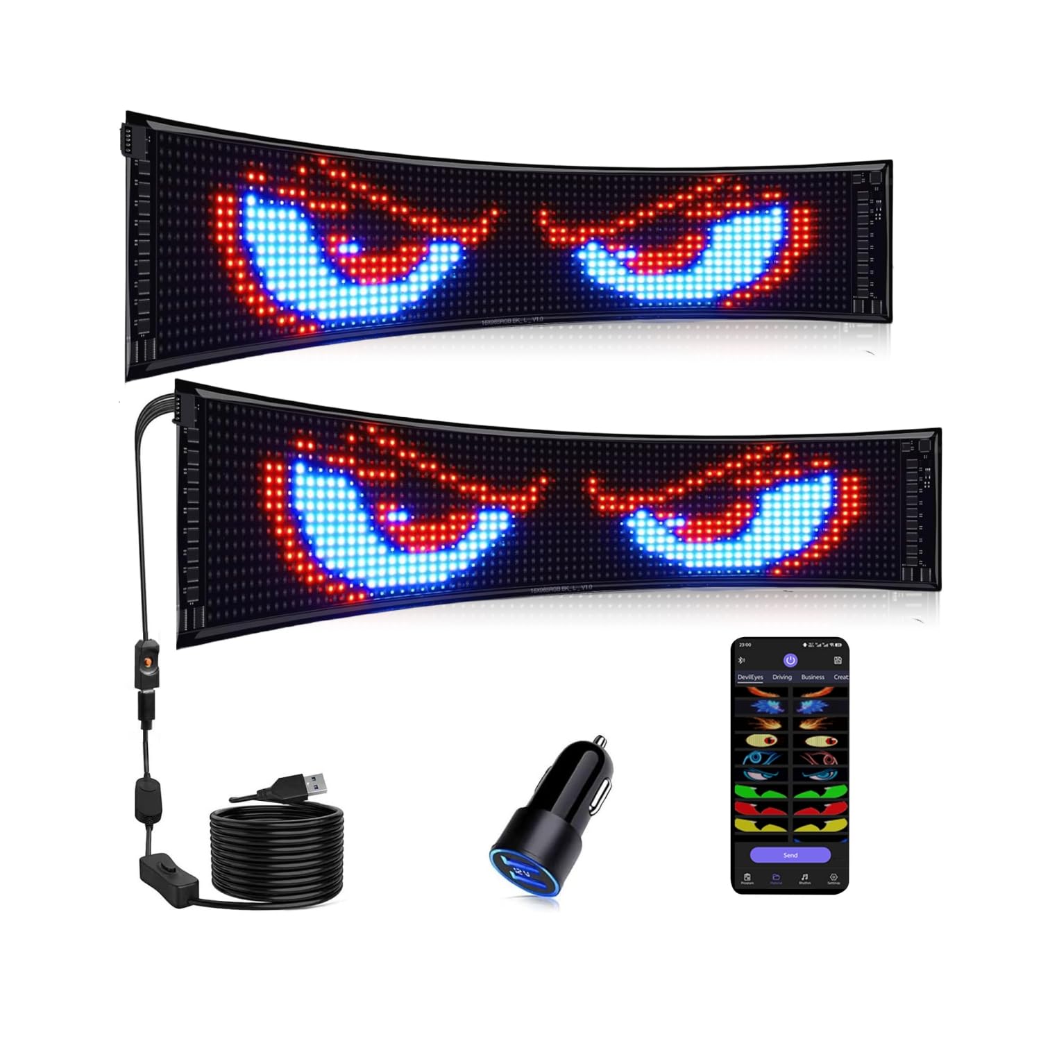 Scritta LED Personalizzabile, 37x9.2cm Pannello LED Scritte Flessibile con Sincronizzazione, Insegne Luminose LED per Finestrini Auto, Controllo App, USB (2 Pezzi)