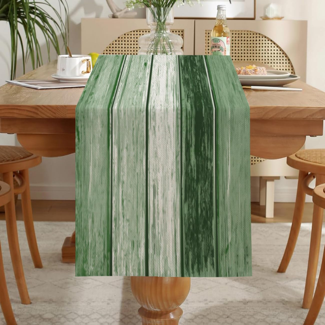 LOZULO Green Mix Dark Green Vintage Table Runner Rustic Coffee Table Runners Linen Striped Patterned Table Cover Outdoor Waterproof Table Cloth Decoration 40x180cm