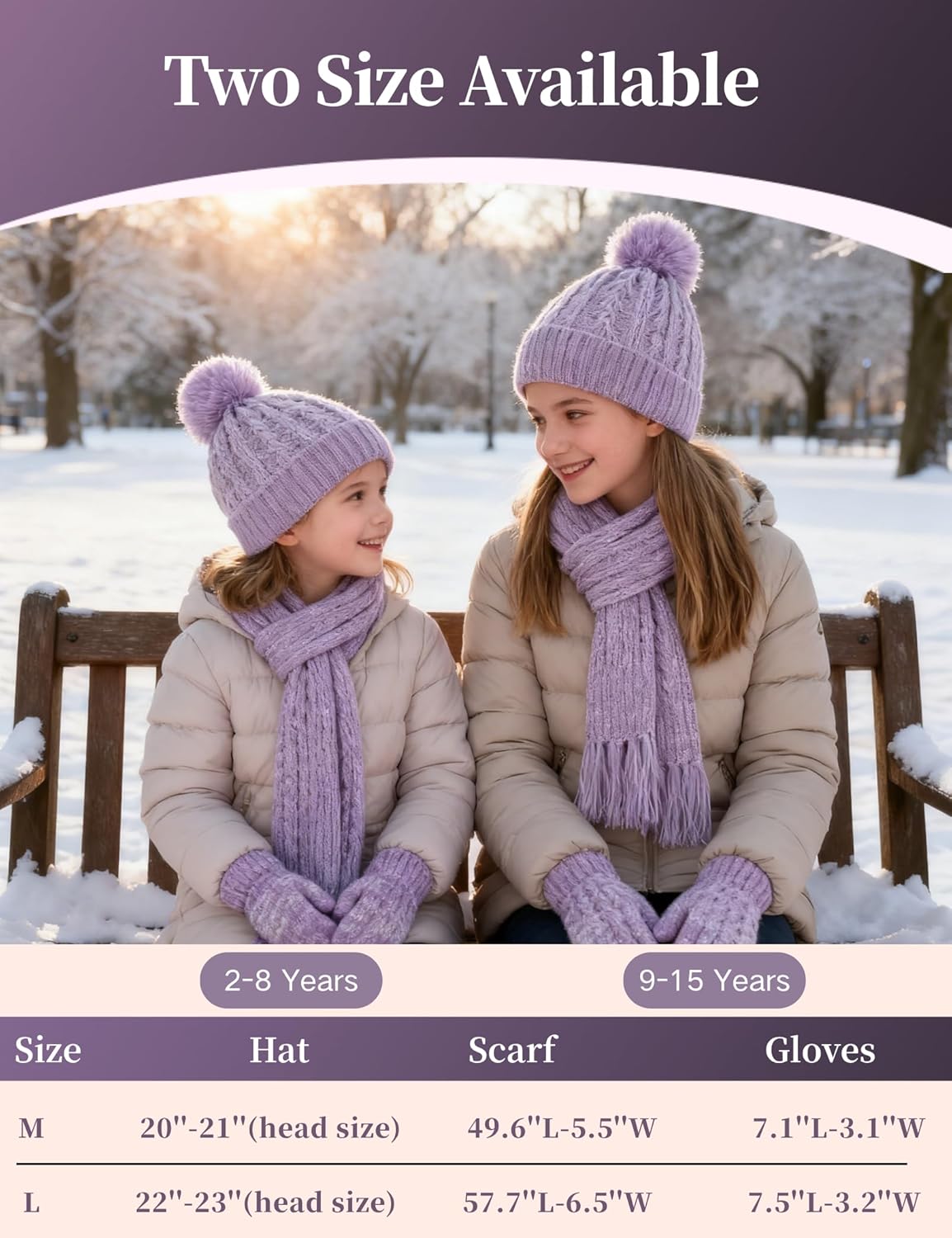 Winter Hat Gloves Scarf Set for Kids, Girls Toddler Pom Pom Knit Beanie Hat and Glove Set for Christmas Gift - Image 3