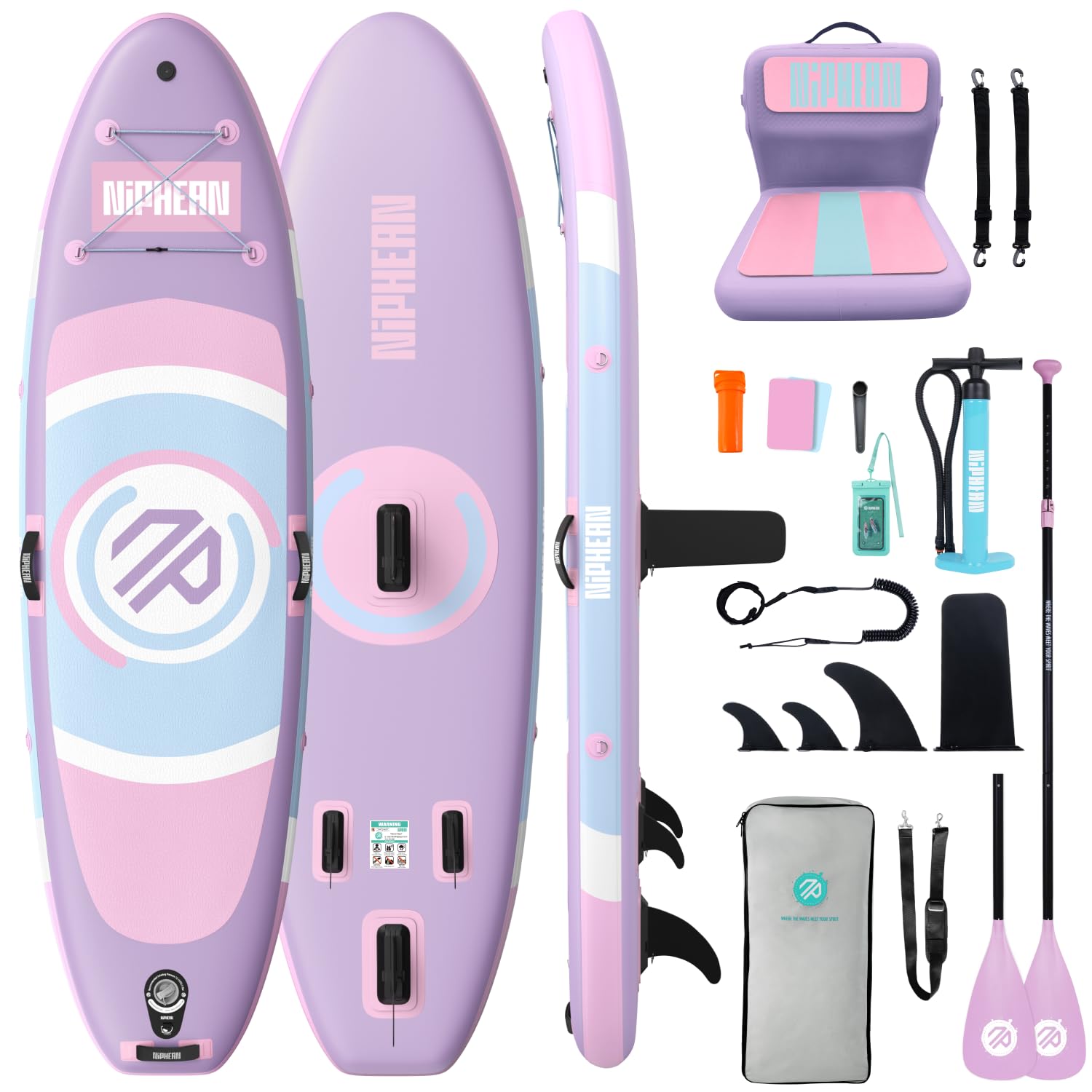 Niphean Paddle Gonflable Adulte avec Tous Les Accessoires, 320cm Planches de Stand Up Paddle Gonflables pour Tous Les Niveaux, Sup avec Capacité 200 kg pour 2 Personnes, Paddle Gonflable avec Siège