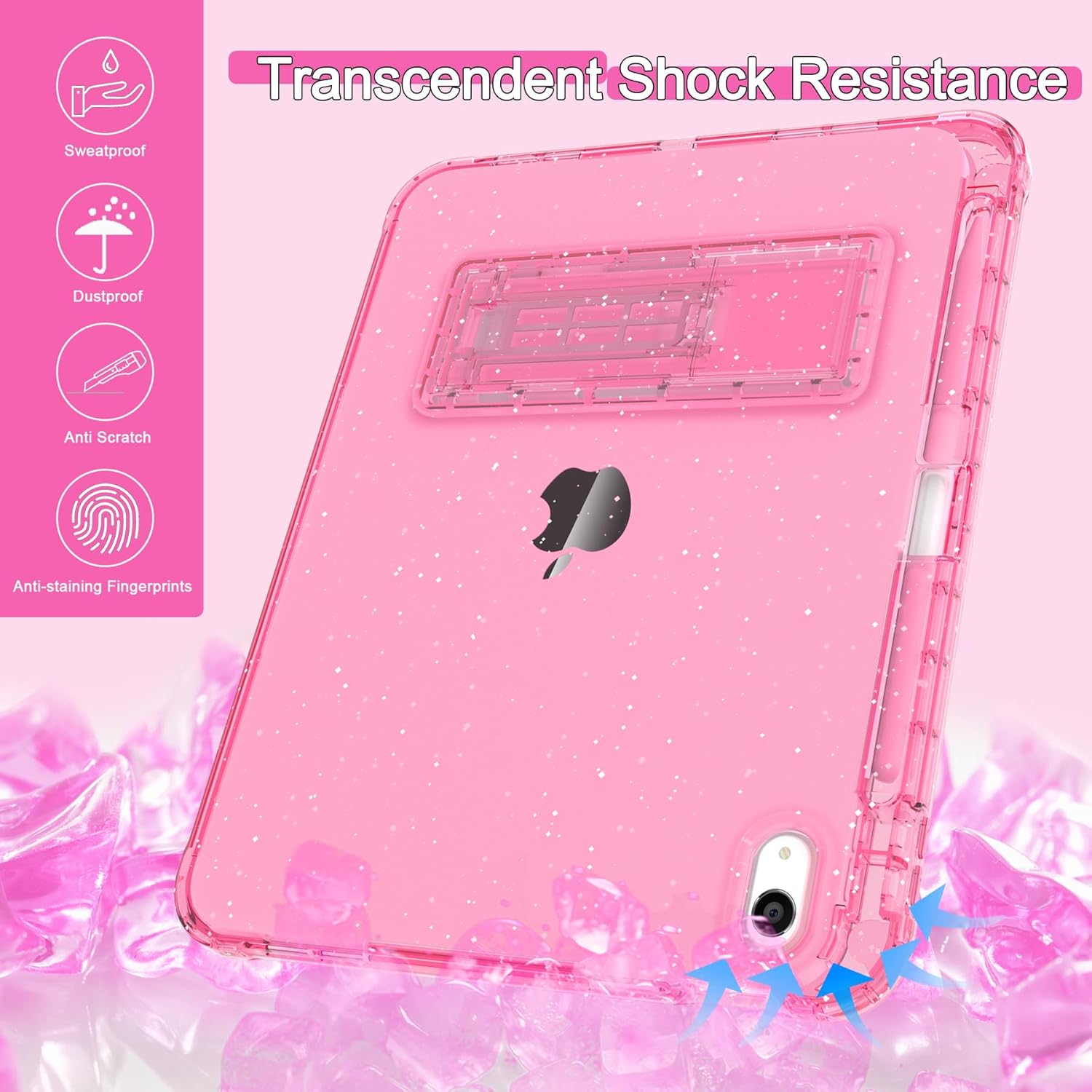 Rantice Case for iPad A16 11-inch 11th Generation, iPad 10th Generation Case 10.9 Inch, Pencil Holder & Kickstand - Slim, Glittery and Shockproof Bumper for Women and Girls, Pink Glitter