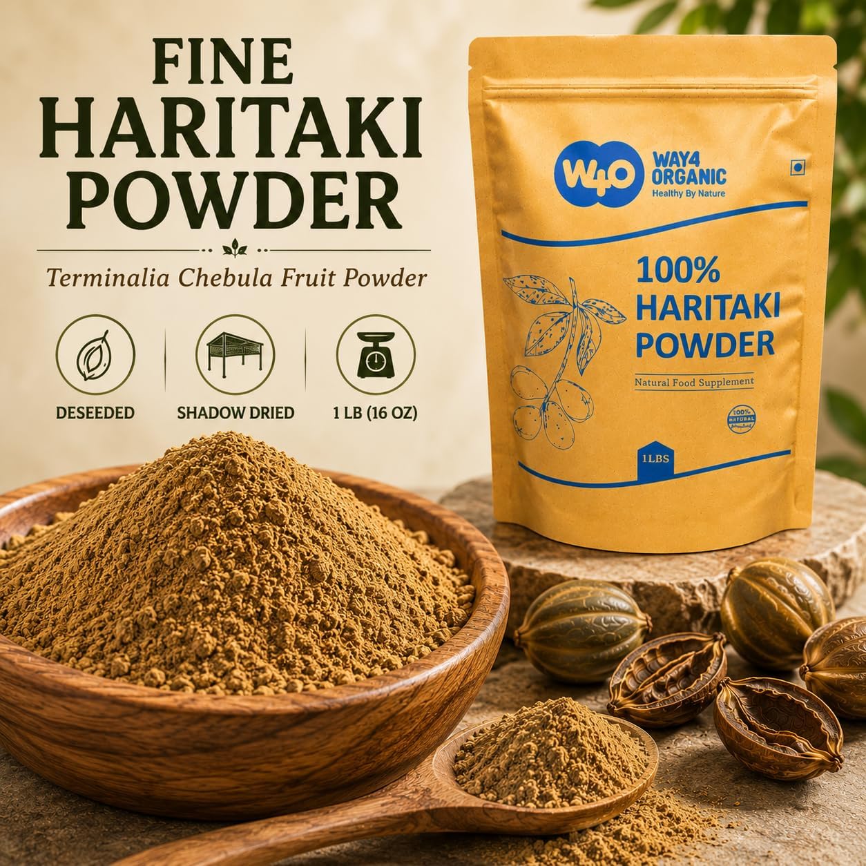 Haritaki Powder 1lb (16 Ounces), Terminalia Chebula (1 Pound)