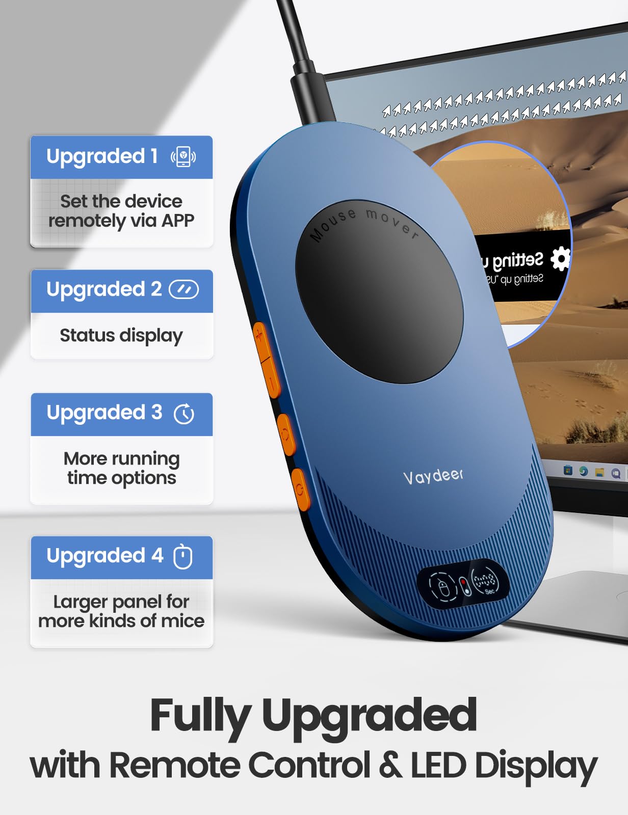VAYDEER Air 3 Ultra Mouse Jiggler: niewykrywalna i cicha, aplikacja zdalnego sterowania z timerem, realistyczny symulator ruchu dla PC/zespołu, bezzałogowy, niebieska (edycja stealth)