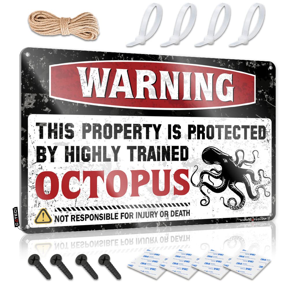 IBWNBBUSN Mens Room Sign Warning This Property Is Protected By A Highly Trained Octopus Tin Sign Backyard Bar Decor Stuff For Your Room(20X30CM)