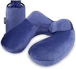 Oreiller gonflable pour les avions, Support de col en velours super doux, Fiabilité réglable, Oreil à inclinaison en plan pour les longs vols, voyages sur route, essentiels de voyage avec masque pour les yeux, bouchon d'oreille