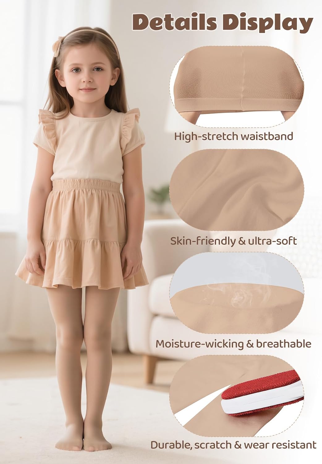 Zando 3 Pairs Ballet Tights for Girls 6-12Y - Dance Tights for Girls Stretchy Soft Footed Tight for Daily Uniform Halloween