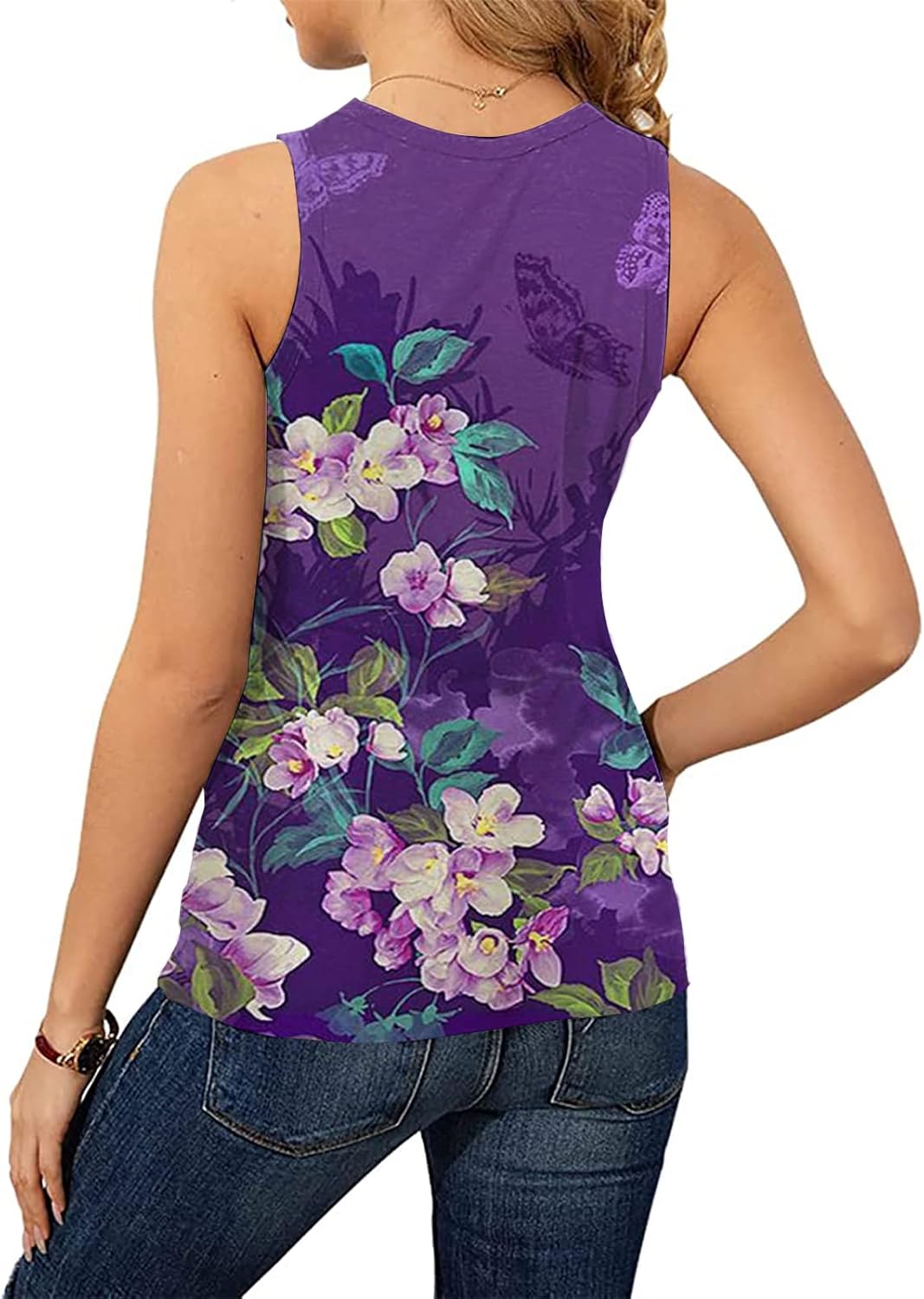 Soesdemo Tank Top for Women Keyhole V Neck Sleeveless Summer Casual Loose Fit Business Cute Floral Basic Shirt Blouse - Image 4