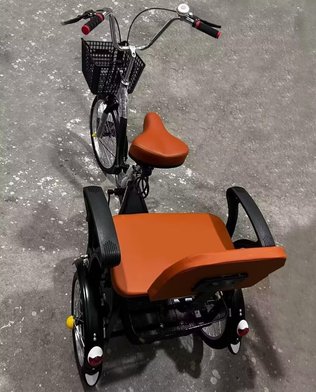 3 Wheels Bicycle with Rear Vegetable Basket,Comfortable Back seat with Lifted up armrest,Folding tricycles for Adult and Elderly,Tandem trikes for Hanging Out (Black 16 in)