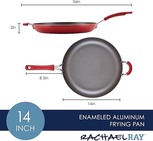 Miniatura 2 de Rachael Ray Cook + Create - Sartén antiadherente con mango auxiliar, 14 pulgadas, color rojo