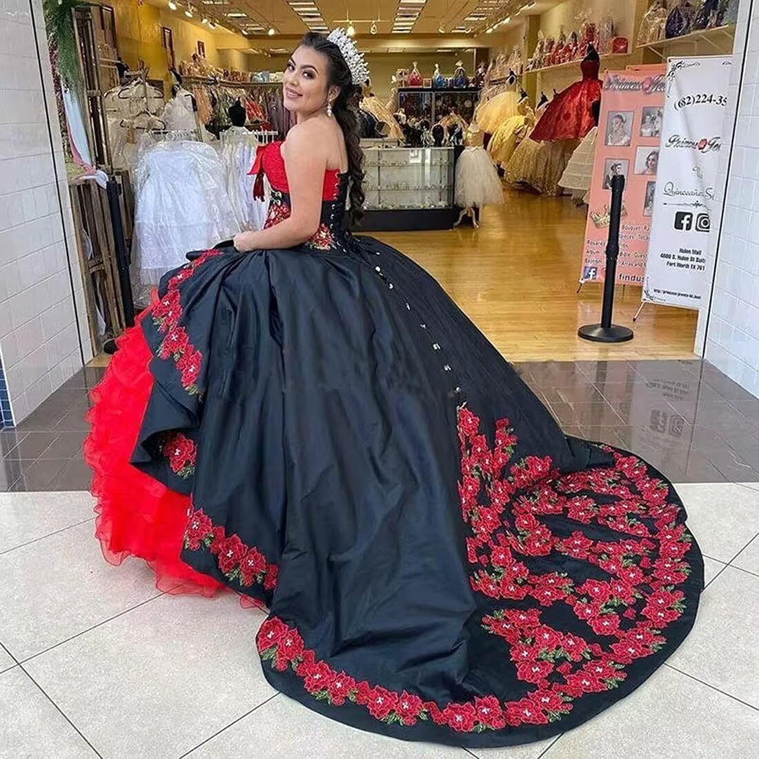 WDBFY Mexican Embroidery Flowers Quinceanera Dresses Tiered Organza Long Ball Gowns Puffy Sweet 16 Prom Party Dresses