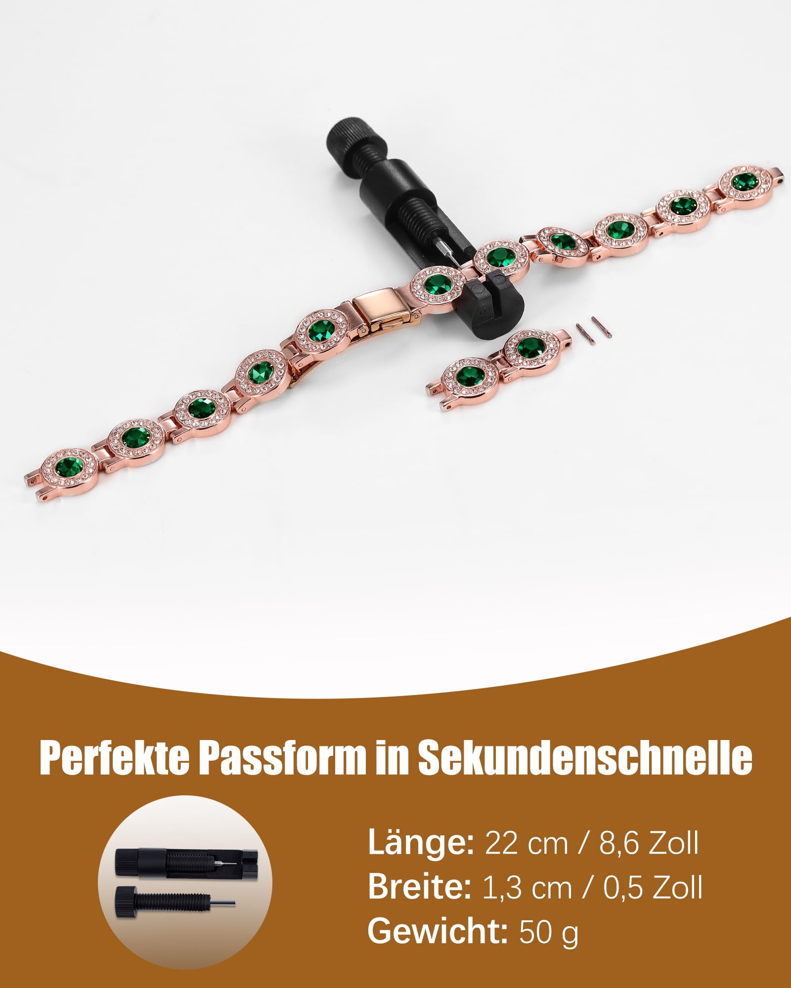 Jeracol Kupferarmband Dame, Magnetarmband mit je 4 Magneten pro Glied und kreisrunden Kristallen, 99% reines Kupfer, Schmuckgeschenk