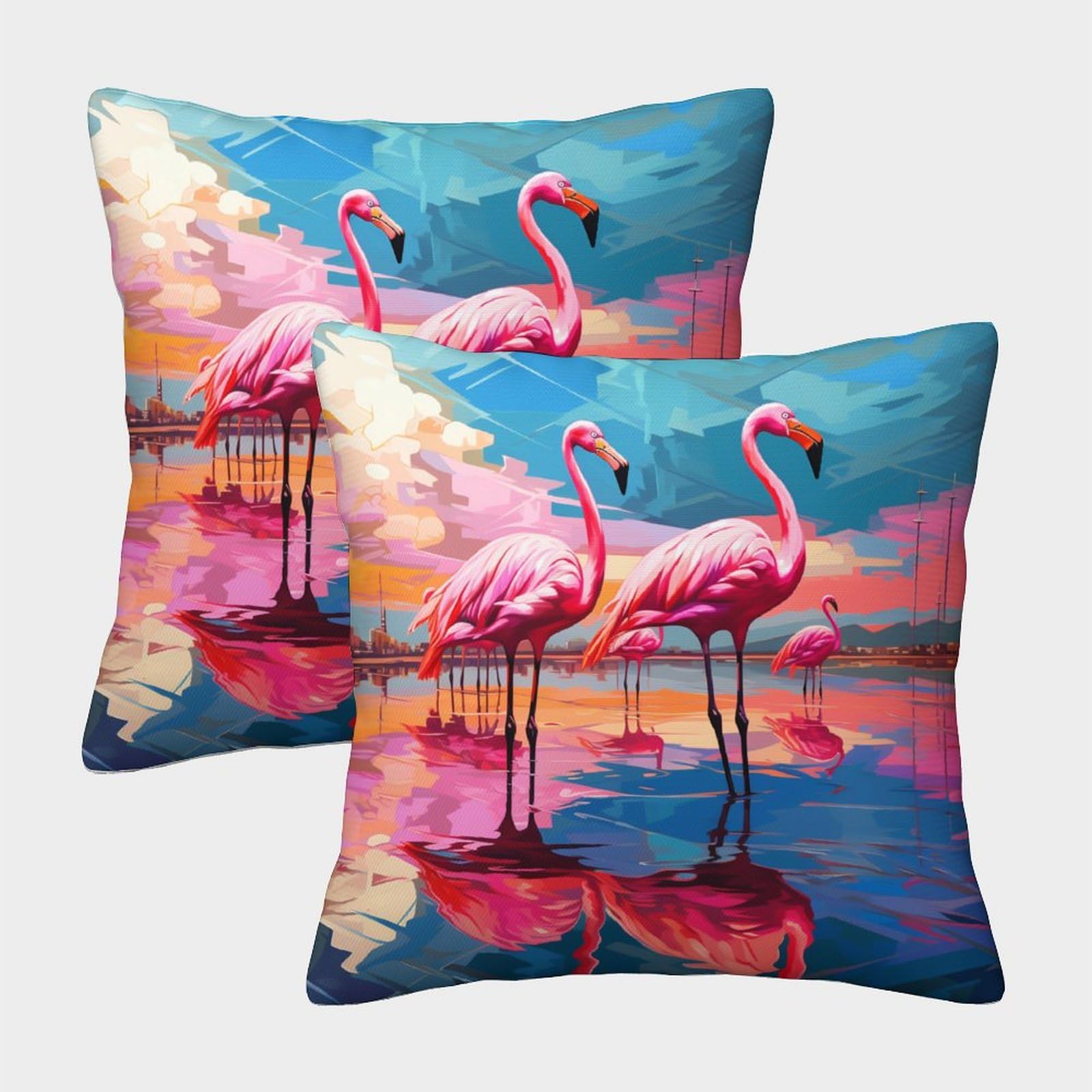 Qfvansiyo Style-4 Flamingo 2Pc Set Washable Cushion Cover With Invisible Zipper Decorative Throw Pillow For Couch Patio Floor 45X45cm