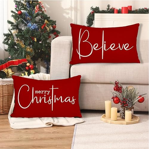 Miniatura 2 de RABUSOFA Juego de 2 fundas de almohada de Navidad de 12 x 20 pulgadas, fundas de almohada decorativas de Navidad lumbares, fundas de cojín lumbar