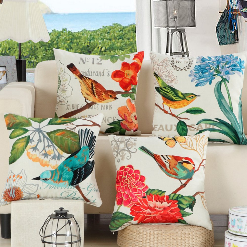 Lot De 2 Housses De Coussin Décoratives Colorées à Motif Floral Pour