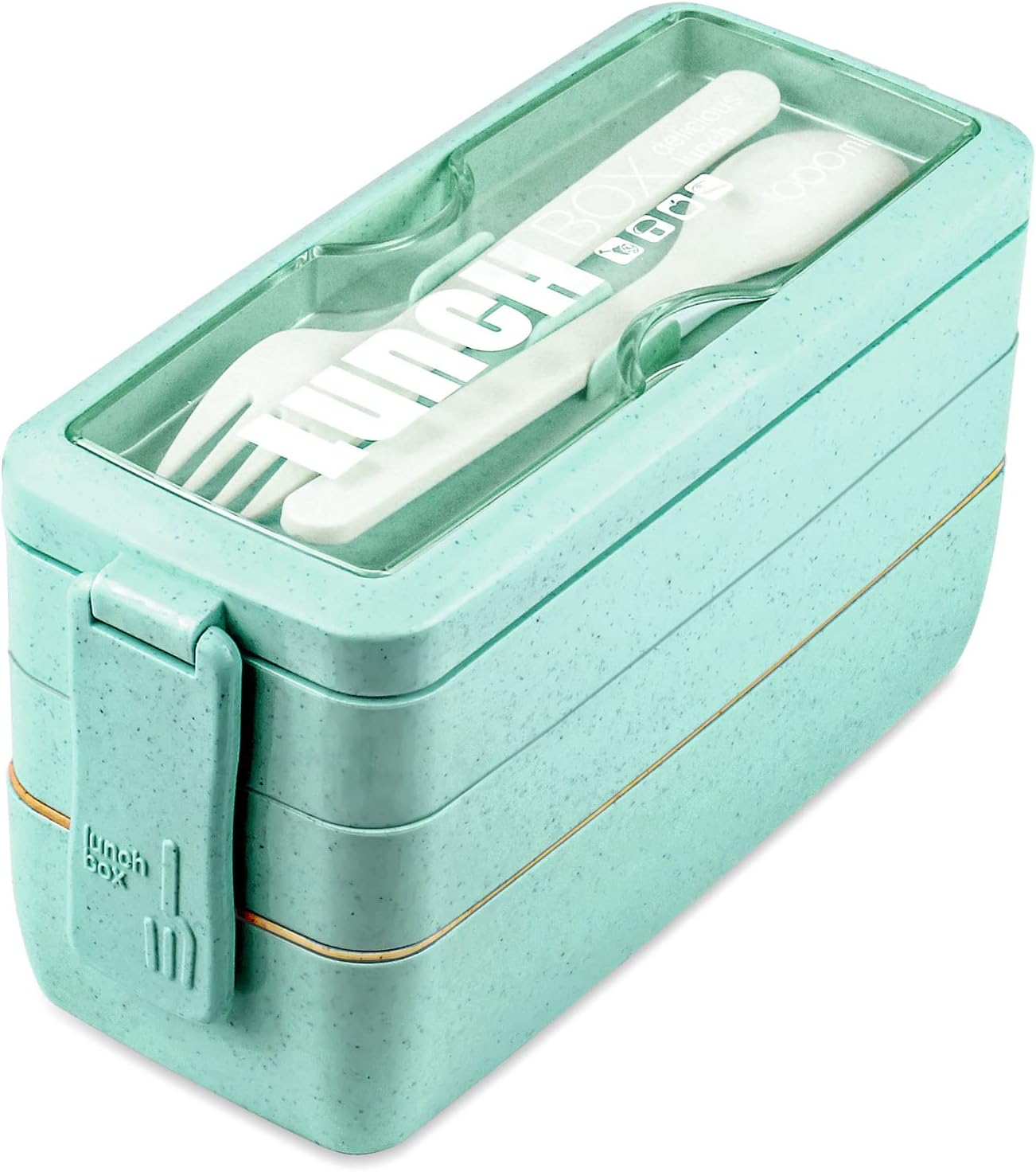 Bento Box Lunch Box, 3-In-1 Compartment Containers - Wheat Straw, Leakproof Stackable Bento Lunch Box Meal Prep