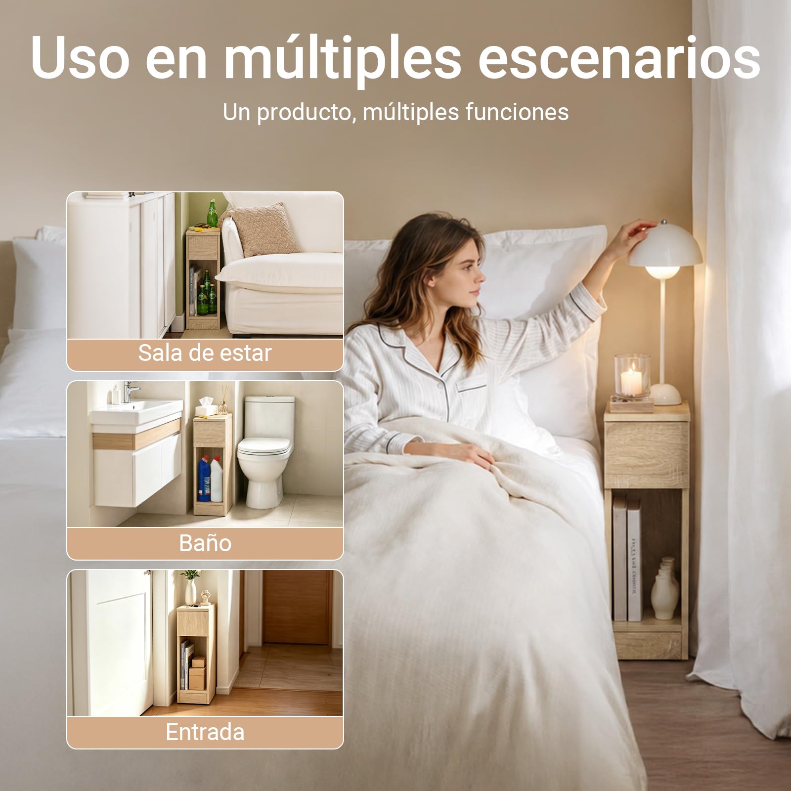 SoBuy Mesita de Noche Estrecha 20 cm con cajón Mesa de Noche ahorradora de Espacio & mesilla de Noche para Espacios pequeños Dormitorio salón Natural 20x35x60 cm FBT111-N