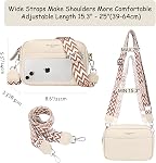 Crossbody Bag for Women, Small Leather Camera Purse Thick Strap Cross-body Bags, Triple Zip Shoulder Bag with Guitar Strap, A-beige