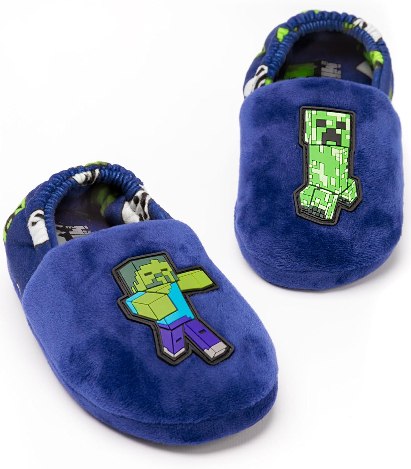 Minecraft Slippers Boys Kids Blue Creeper vs Zombie TNT House Shoes