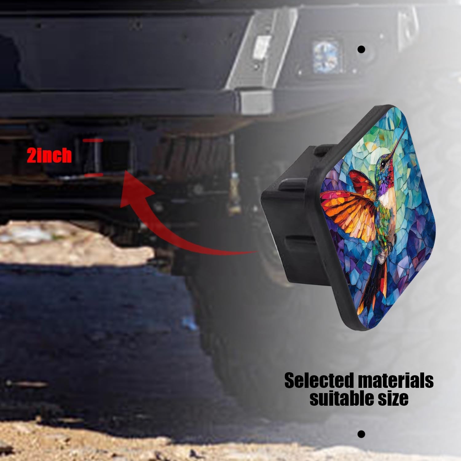 Hitch Cover Fits for 2-Inch Hitch,A Vividly Colored Hummingbird in Mid - Air Rubber Trailer Hitch Cover Tube Plug Insert,Car Exterior Accessories, Receiver Tube Hitch Plug